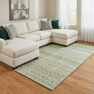 HomeRoots 8' X 10' Artichoke Green Gray Beige Striped Area Rug - Washable, UV Protected & Stylishly Durable 688061