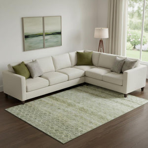 HomeRoots 9' X 12' Striped Area Rug in Artichoke Green, Gray & Beige - Washable, UV Protected & Stain Resistant! 688062