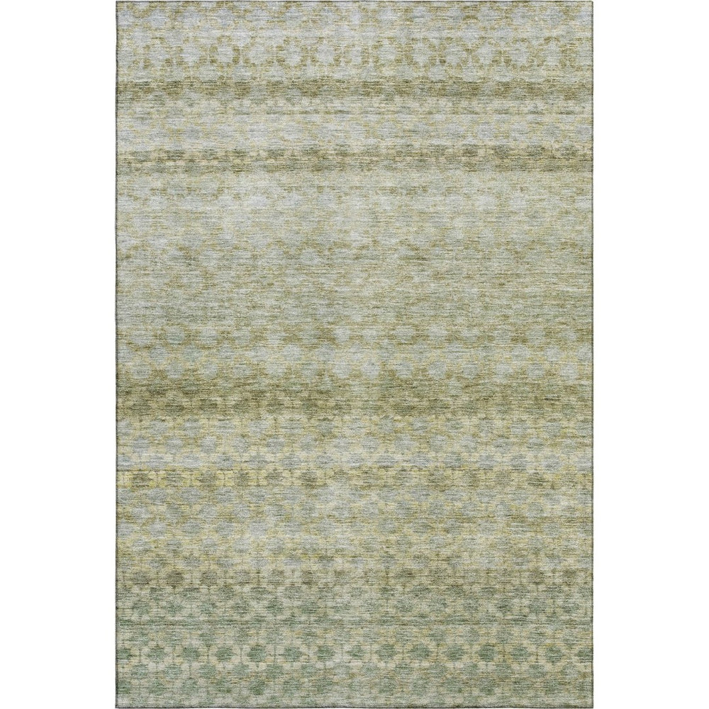 HomeRoots 9' X 12' Striped Area Rug in Artichoke Green, Gray & Beige - Washable, UV Protected & Stain Resistant! 688062