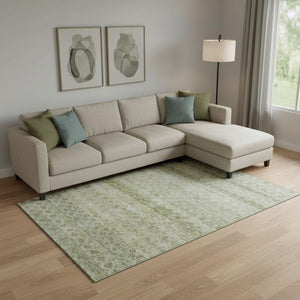 HomeRoots 10' Striped Area Rug in Artichoke Green & Gray - Washable, Stain Resistant, UV Protected, Durable Design 688063