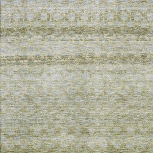 HomeRoots 10' Striped Area Rug in Artichoke Green & Gray - Washable, Stain Resistant, UV Protected, Durable Design 688063