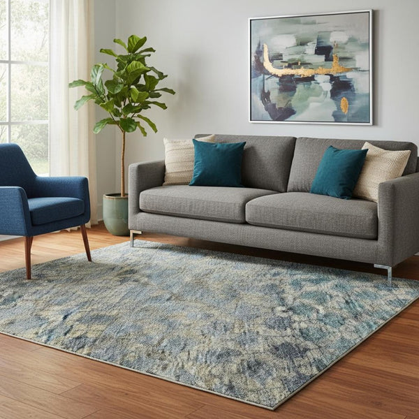 HomeRoots 5' X 8' Stylish Blue Gray & Beige Striped Washable Area Rug with UV Protection for Every Space 688065