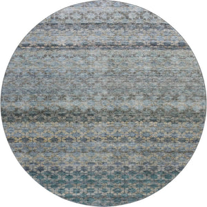 HomeRoots 8' Stylish Blue Gray and Beige Striped Washable Round Rug with UV Protection for High Traffic Areas 688066