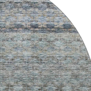 HomeRoots 8' Stylish Blue Gray and Beige Striped Washable Round Rug with UV Protection for High Traffic Areas 688066