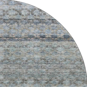 HomeRoots 8' Stylish Blue Gray and Beige Striped Washable Round Rug with UV Protection for High Traffic Areas 688066