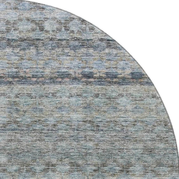HomeRoots 8' Stylish Blue Gray and Beige Striped Washable Round Rug with UV Protection for High Traffic Areas 688066