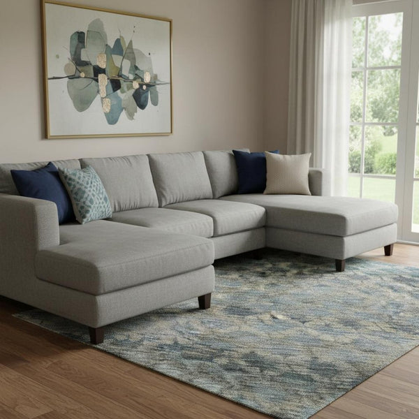 HomeRoots 8' X 10' Striped Blue Gray and Beige Area Rug - Durable, Washable, UV Protected for High-Traffic Spaces 688067