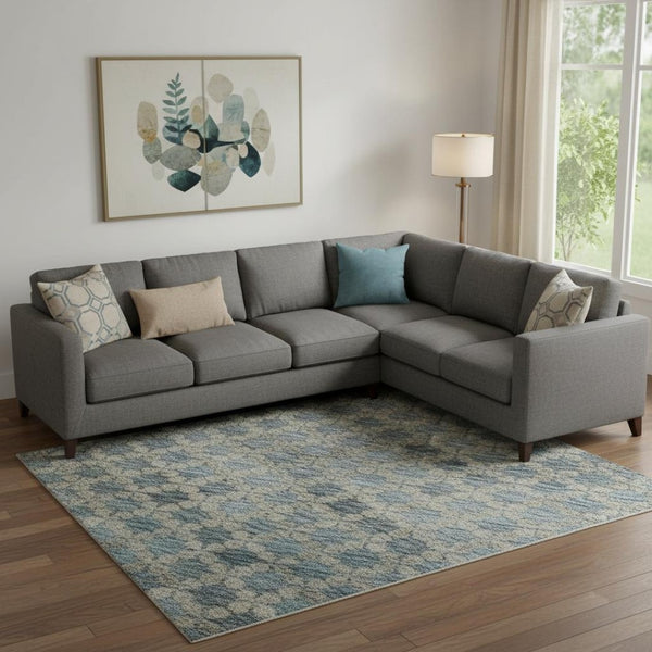 HomeRoots 9' X 12' Striped Blue-Gray and Beige Washable Area Rug with UV Protection for High-Traffic Spaces 688068