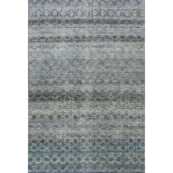 HomeRoots 9' X 12' Striped Blue-Gray and Beige Washable Area Rug with UV Protection for High-Traffic Spaces 688068