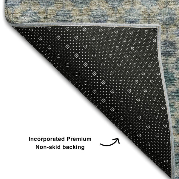 HomeRoots 9' X 12' Striped Blue-Gray and Beige Washable Area Rug with UV Protection for High-Traffic Spaces 688068