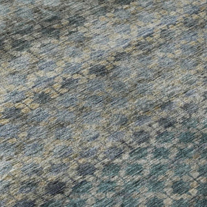 HomeRoots 9' X 12' Striped Blue-Gray and Beige Washable Area Rug with UV Protection for High-Traffic Spaces 688068