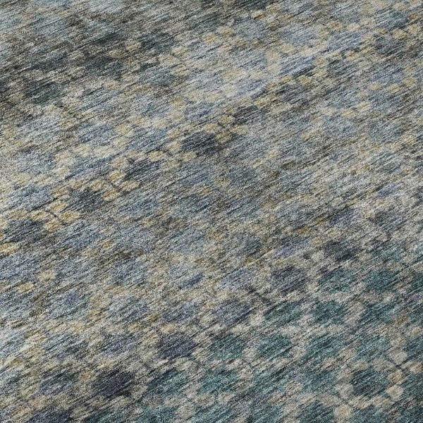 HomeRoots 9' X 12' Striped Blue-Gray and Beige Washable Area Rug with UV Protection for High-Traffic Spaces 688068