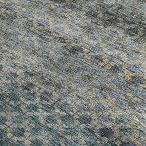 HomeRoots 9' X 12' Striped Blue-Gray and Beige Washable Area Rug with UV Protection for High-Traffic Spaces 688068