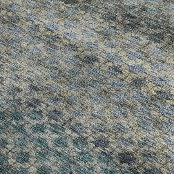 HomeRoots 9' X 12' Striped Blue-Gray and Beige Washable Area Rug with UV Protection for High-Traffic Spaces 688068