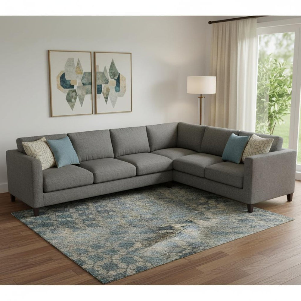 HomeRoots 10' Washable Blue Gray and Beige Striped Area Rug with UV Protection – Perfect for High-Traffic Spaces! 688069