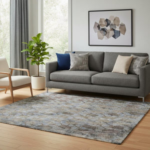 HomeRoots 5' X 8' Striped Washable Area Rug in Brown, Gray & Blue - Durable, UV-Protected & Easy Care Design 688071