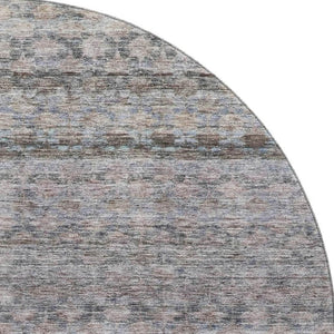 HomeRoots 8' Striped Washable Round Rug in Brown, Gray & Blue – Durable, UV-Protected, Easy-Care Design! 688072
