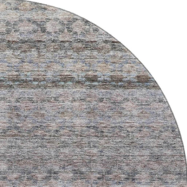 HomeRoots 8' Striped Washable Round Rug in Brown, Gray & Blue – Durable, UV-Protected, Easy-Care Design! 688072