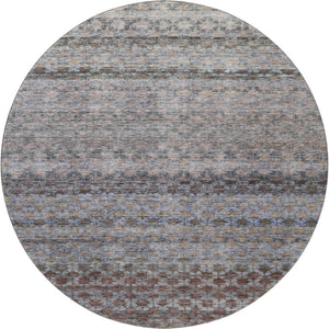 HomeRoots 8' Striped Washable Round Rug in Brown, Gray & Blue – Durable, UV-Protected, Easy-Care Design! 688072