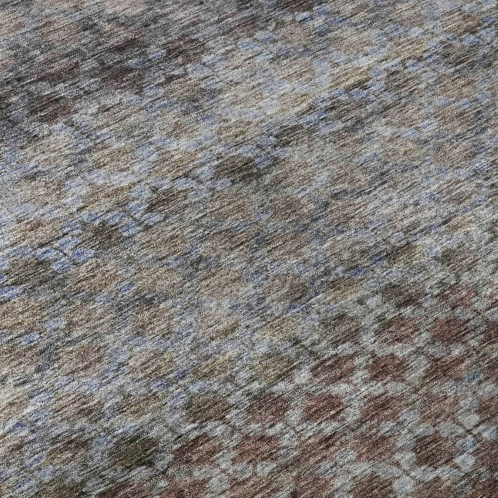 HomeRoots 9' X 12' Washable Area Rug with UV Protection - Stylish Brown, Gray & Blue Stripes for Busy Homes 688074
