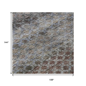 HomeRoots 9' X 12' Washable Area Rug with UV Protection - Stylish Brown, Gray & Blue Stripes for Busy Homes 688074