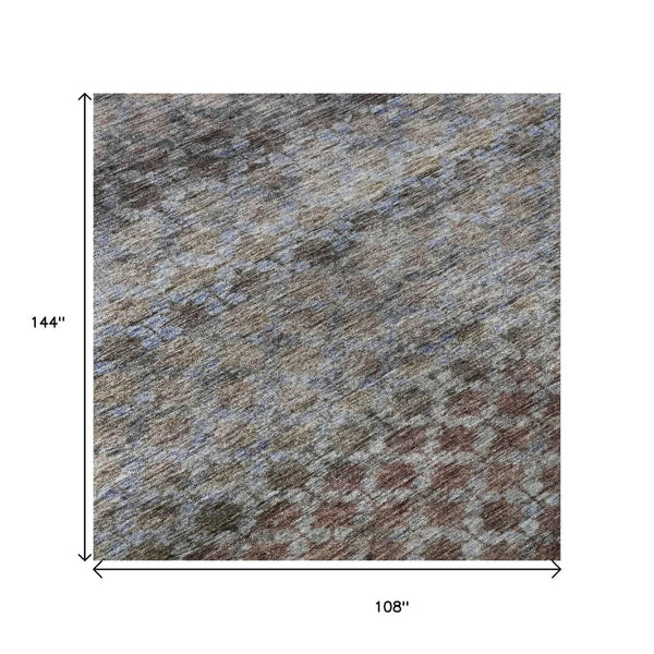 HomeRoots 9' X 12' Washable Area Rug with UV Protection - Stylish Brown, Gray & Blue Stripes for Busy Homes 688074