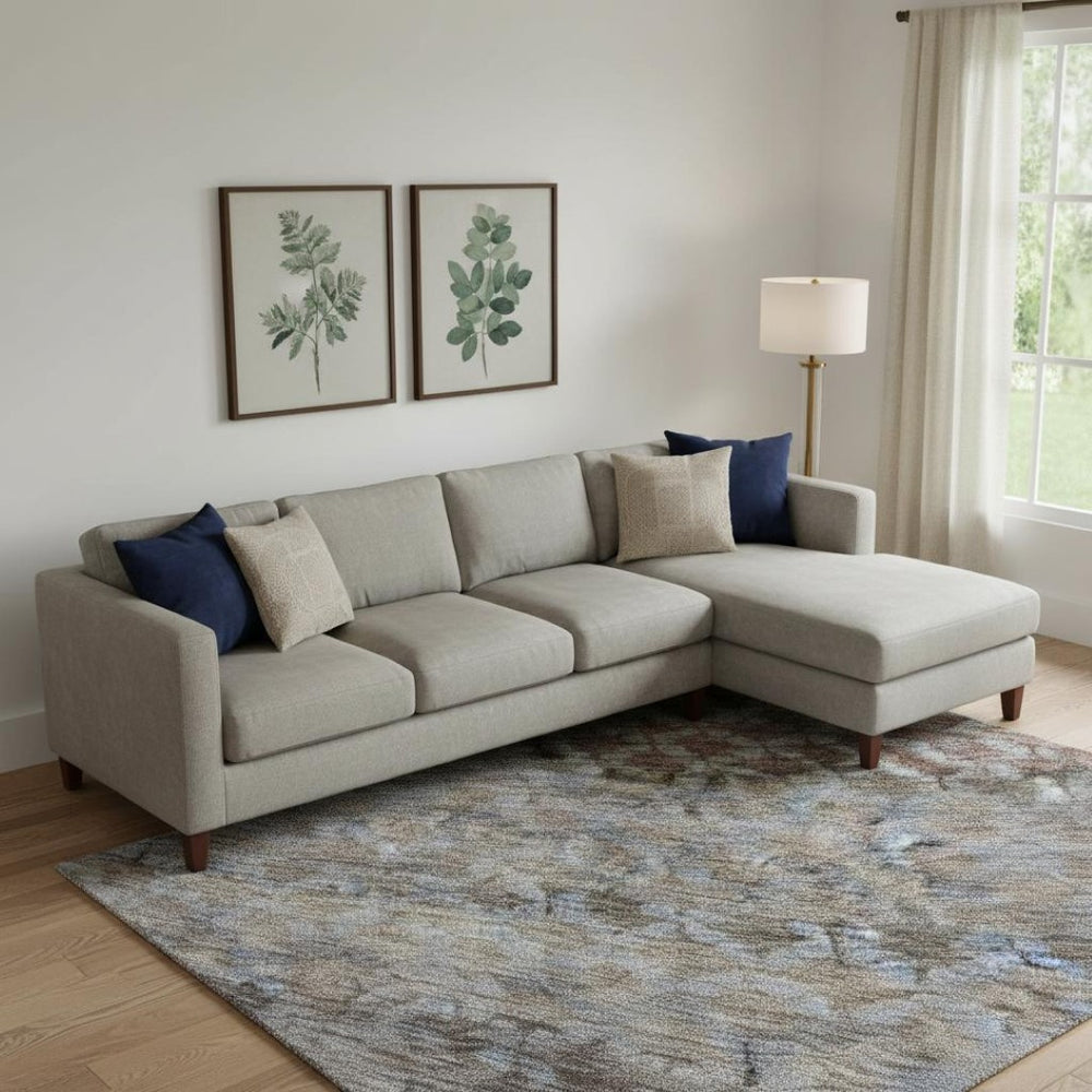 HomeRoots 9' X 12' Washable Area Rug with UV Protection - Stylish Brown, Gray & Blue Stripes for Busy Homes 688074