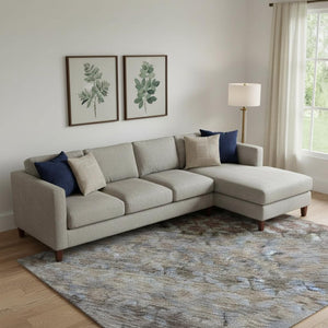 HomeRoots 9' X 12' Washable Area Rug with UV Protection - Stylish Brown, Gray & Blue Stripes for Busy Homes 688074