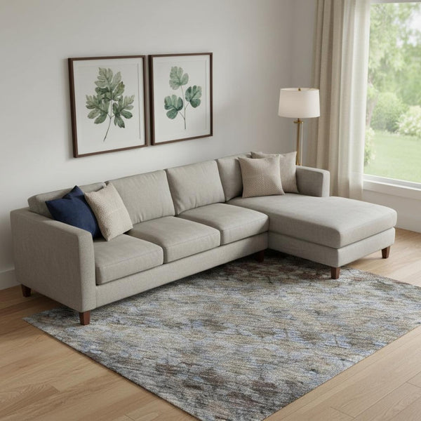 HomeRoots 10' X 14' Washable Area Rug - Stylish Brown, Gray & Blue Stripes with UV Protection for Homes 688075