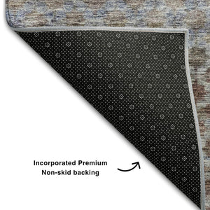 HomeRoots 10' X 14' Washable Area Rug - Stylish Brown, Gray & Blue Stripes with UV Protection for Homes 688075