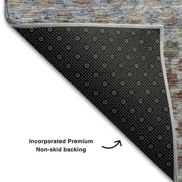 HomeRoots 10' X 14' Washable Area Rug - Stylish Brown, Gray & Blue Stripes with UV Protection for Homes 688075