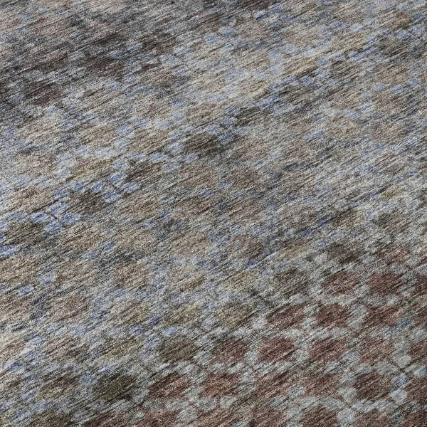 HomeRoots 10' X 14' Washable Area Rug - Stylish Brown, Gray & Blue Stripes with UV Protection for Homes 688075