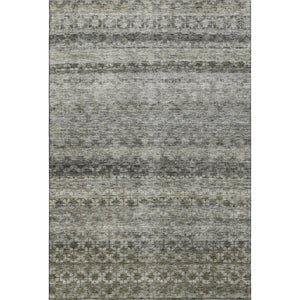 HomeRoots 5' X 8' Striped Washable Area Rug in Pewter, Olive Green & Silver – Stain Resistant & UV Protected 688077