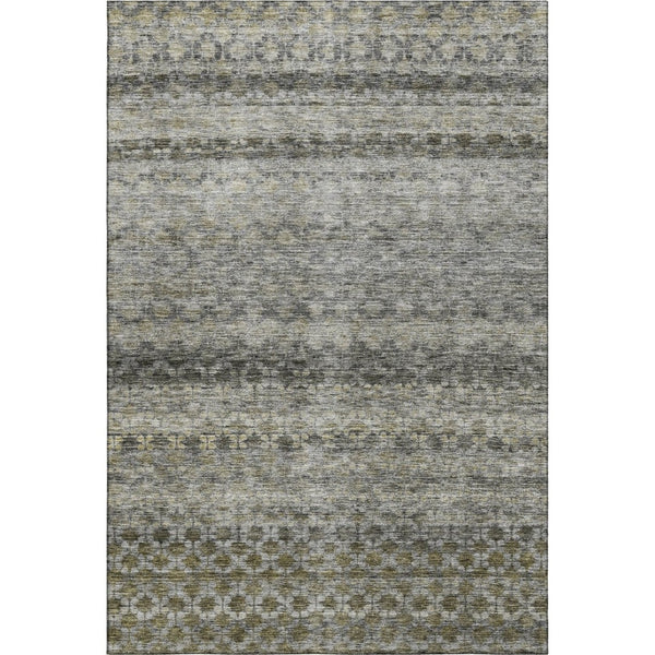HomeRoots 5' X 8' Striped Washable Area Rug in Pewter, Olive Green & Silver – Stain Resistant & UV Protected 688077