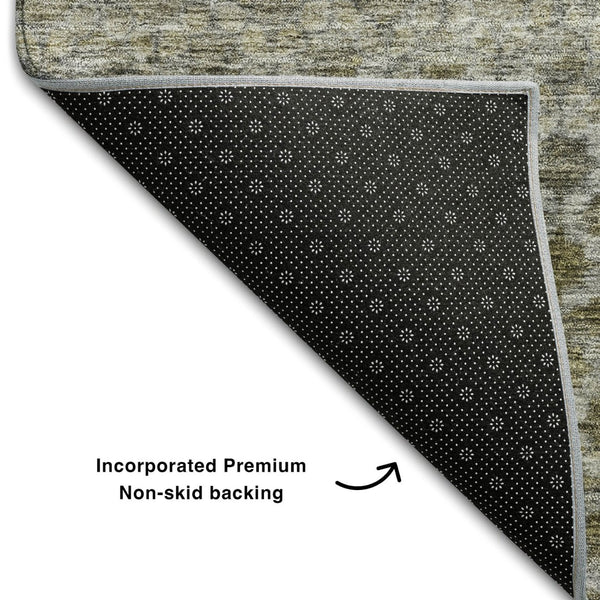 HomeRoots 5' X 8' Striped Washable Area Rug in Pewter, Olive Green & Silver – Stain Resistant & UV Protected 688077