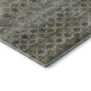 HomeRoots 5' X 8' Striped Washable Area Rug in Pewter, Olive Green & Silver – Stain Resistant & UV Protected 688077