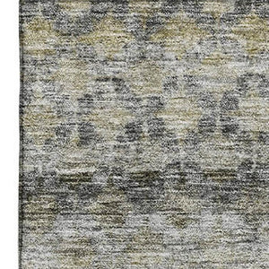 HomeRoots 5' X 8' Striped Washable Area Rug in Pewter, Olive Green & Silver – Stain Resistant & UV Protected 688077