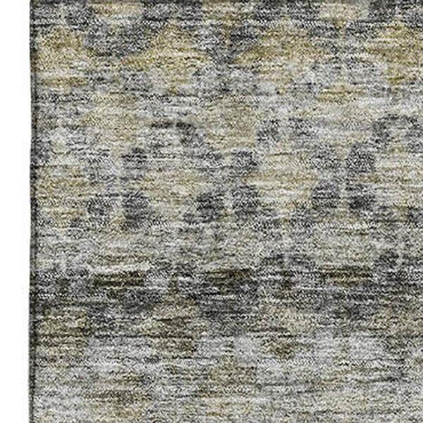 HomeRoots 5' X 8' Striped Washable Area Rug in Pewter, Olive Green & Silver – Stain Resistant & UV Protected 688077