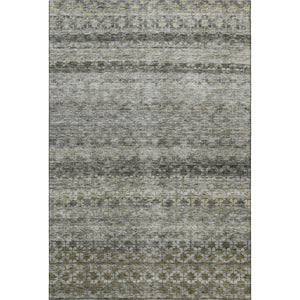 HomeRoots 5' X 8' Striped Washable Area Rug in Pewter, Olive Green & Silver – Stain Resistant & UV Protected 688077