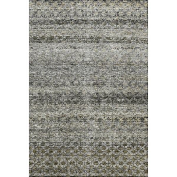 HomeRoots 5' X 8' Striped Washable Area Rug in Pewter, Olive Green & Silver – Stain Resistant & UV Protected 688077