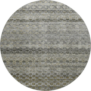 HomeRoots 8' Stylish Washable Round Rug in Pewter, Olive Green & Silver Stripes - UV Protected & Durable Design 688078