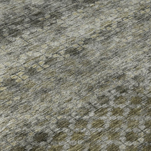 HomeRoots 8' Stylish Washable Round Rug in Pewter, Olive Green & Silver Stripes - UV Protected & Durable Design 688078