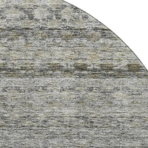 HomeRoots 8' Stylish Washable Round Rug in Pewter, Olive Green & Silver Stripes - UV Protected & Durable Design 688078