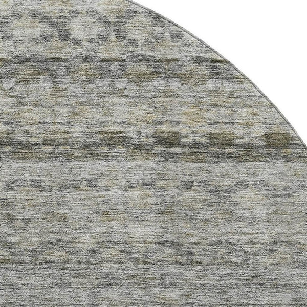 HomeRoots 8' Stylish Washable Round Rug in Pewter, Olive Green & Silver Stripes - UV Protected & Durable Design 688078