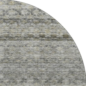 HomeRoots 8' Stylish Washable Round Rug in Pewter, Olive Green & Silver Stripes - UV Protected & Durable Design 688078