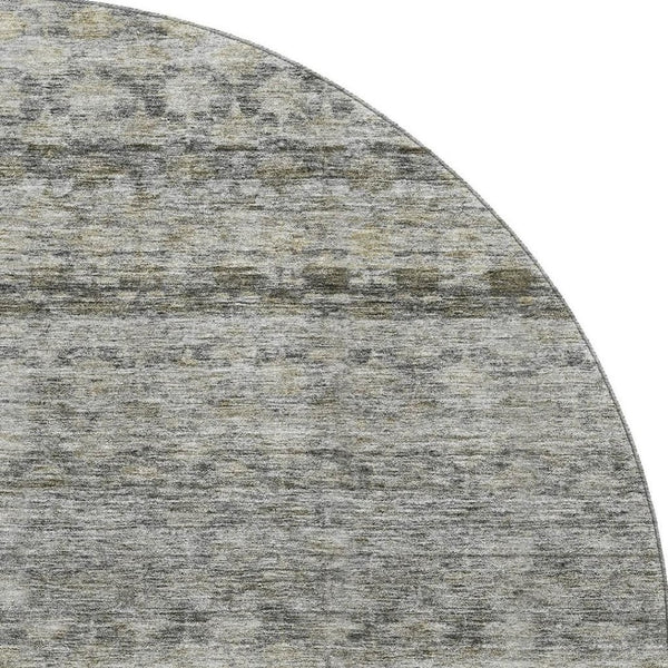 HomeRoots 8' Stylish Washable Round Rug in Pewter, Olive Green & Silver Stripes - UV Protected & Durable Design 688078