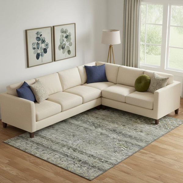 HomeRoots 10' Stylish Pewter Olive Green & Silver Striped Washable Area Rug with UV Protection for Homes 688081