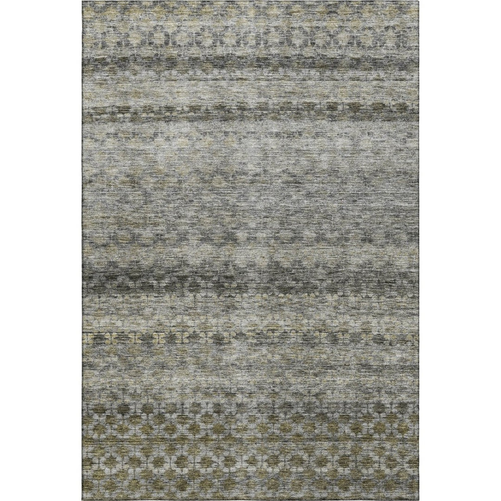 HomeRoots 10' Stylish Pewter Olive Green & Silver Striped Washable Area Rug with UV Protection for Homes 688081