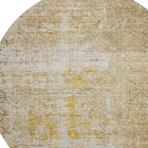 HomeRoots 8' Gold Ivory and Beige Geometric Round Rug – Washable, UV Protected, Stylish Home Essential! 688084