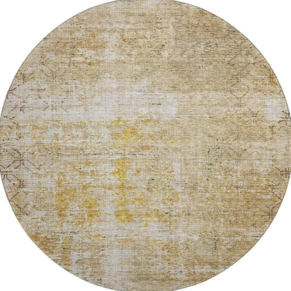 HomeRoots 8' Gold Ivory and Beige Geometric Round Rug – Washable, UV Protected, Stylish Home Essential! 688084